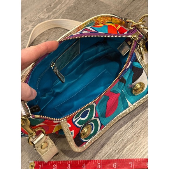 Coach Multicolor Op Art Print Canvas Leather Trim Shoulder Bag Purse Gold Chain - Picture 7 of 17